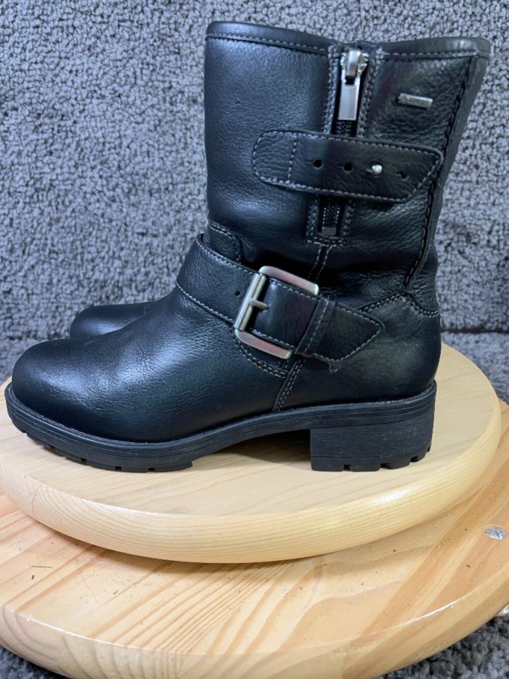 Clarks Biker Boots Womens Size 7 Gore-Tex Black Leather Waterproof Motorcycle